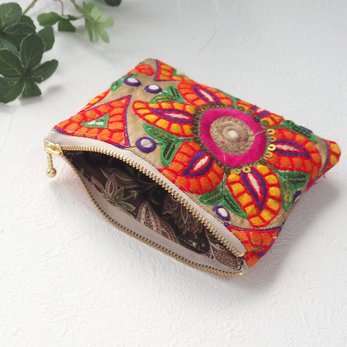 インド刺繍リボンのポーチ（コインケース/刺繍リボン/インド/カラフル
