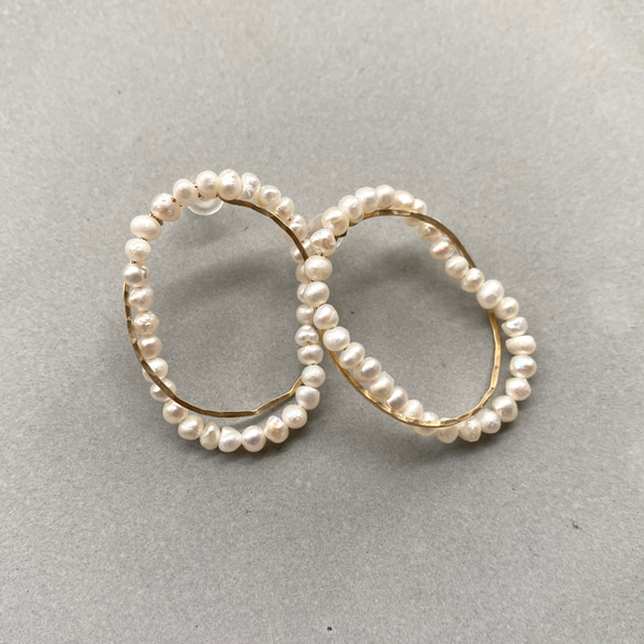 Oval pearl pierce 14kgf 淡水パール ピアス オーバル 2枚目の画像