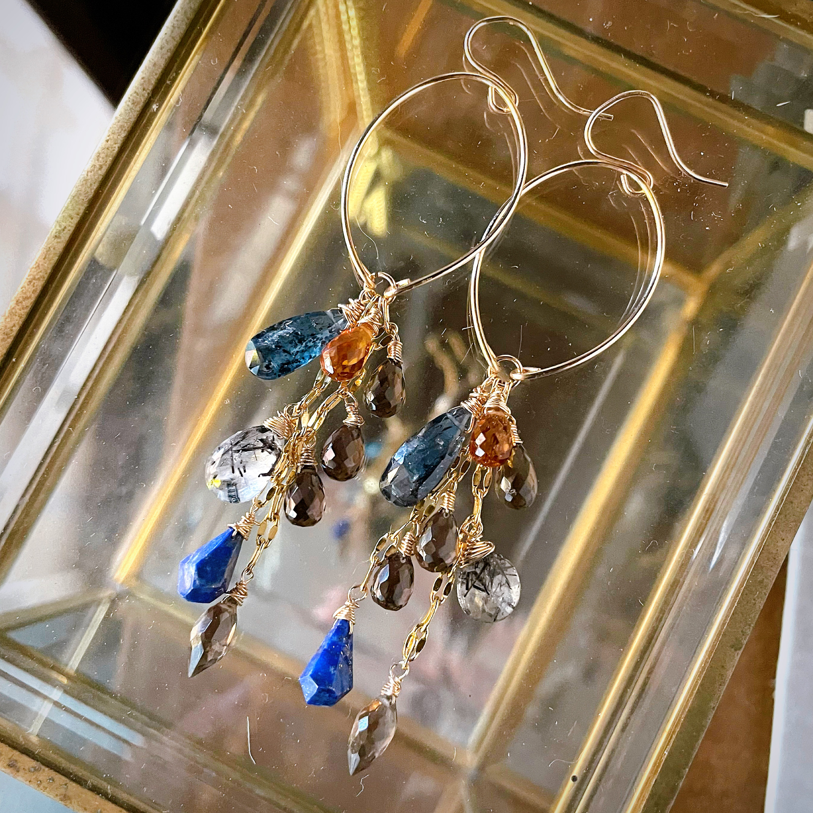 14kgf  宝石質モスカイヤナイトx宝石質ブランデーシトリンなどのピアス