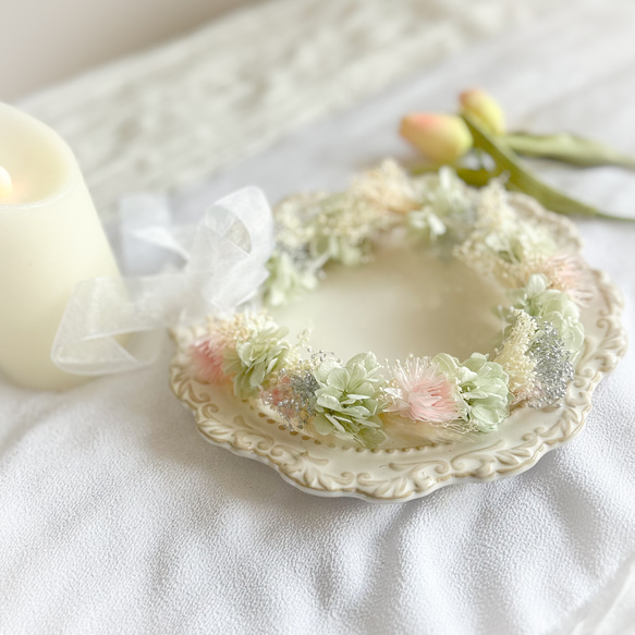 【送料無料】ベビーキッズ花冠　~natural green~  花かんむり　はなかんむり　子供用花冠　結婚式　誕生日　 2枚目の画像