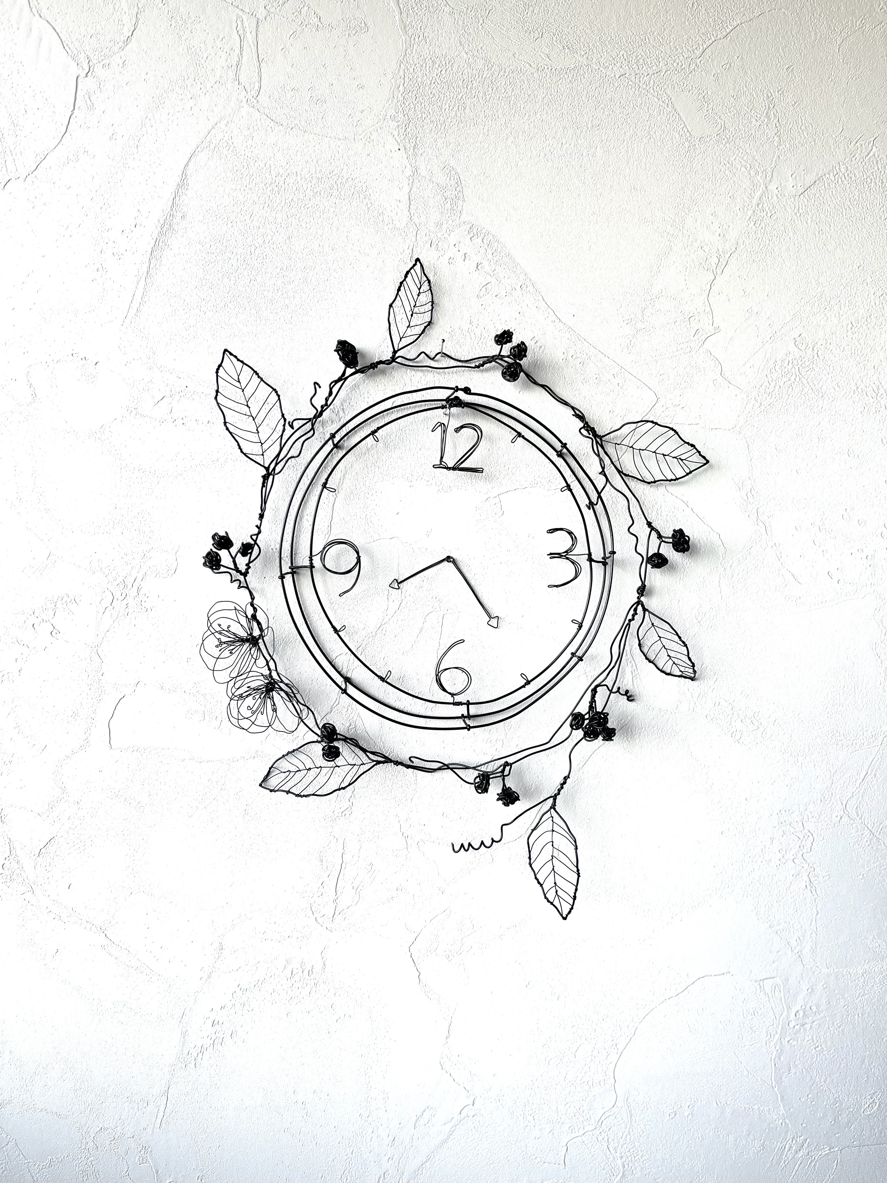 【1点もの】3way 壁掛け時計のワイヤーアート　リース　ワイヤークラフト