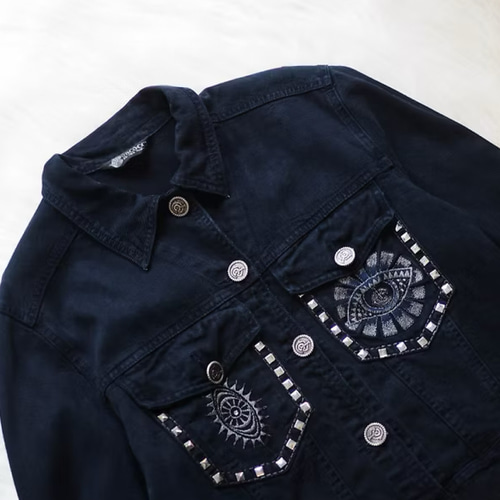 黒海ダークブルーネイル刺繍キャラクターガールアンティーク