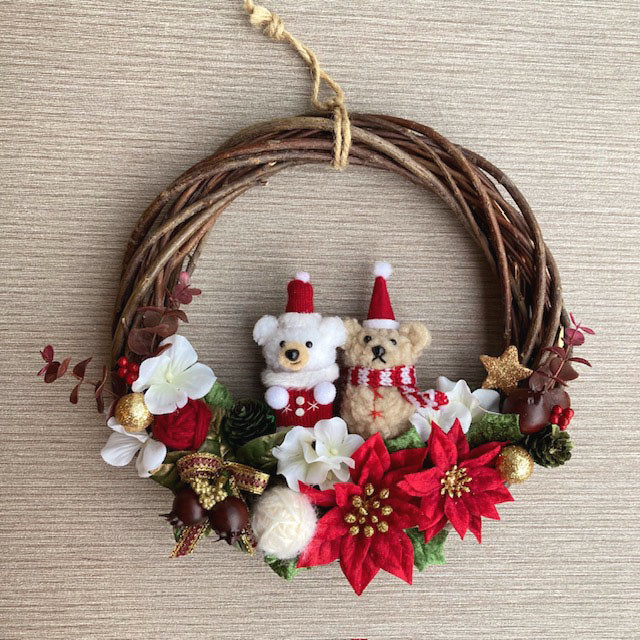 数量限定【クリスマス】可愛いくまサンタさんのクリスマスリース  