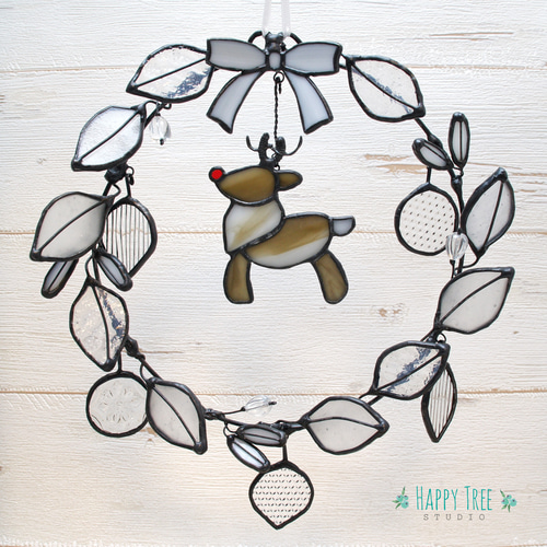 ステンドグラス 季節を感じる着せ替えリース用 冬のパーツ(トナカイ