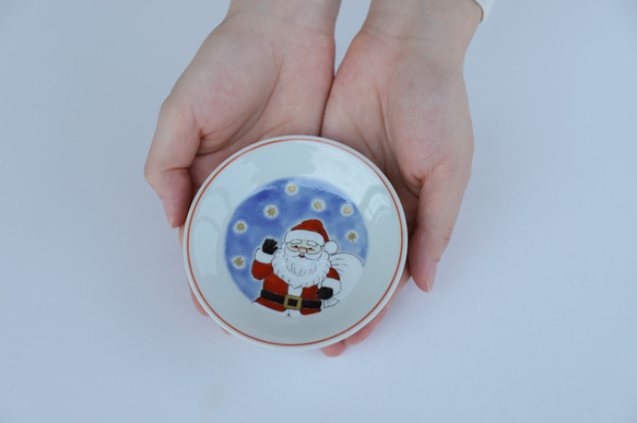 クリスマス豆皿2枚組セットA（サンタ＆ツリー）各約9.7cm 4枚目の画像