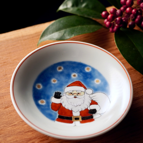 クリスマス豆皿2枚組セットA（サンタ＆ツリー）各約9.7cm 6枚目の画像