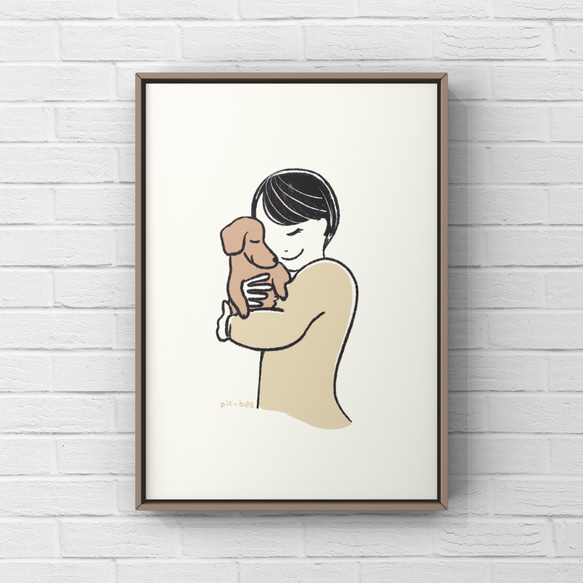 ミニチュアダックス【誕生日】A4ポスター　犬　ペット　イラスト　うちの子 1枚目の画像
