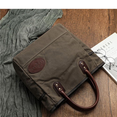 オイルワックスキャンバスバッグバッグ防水牛革大容量通勤バッグ