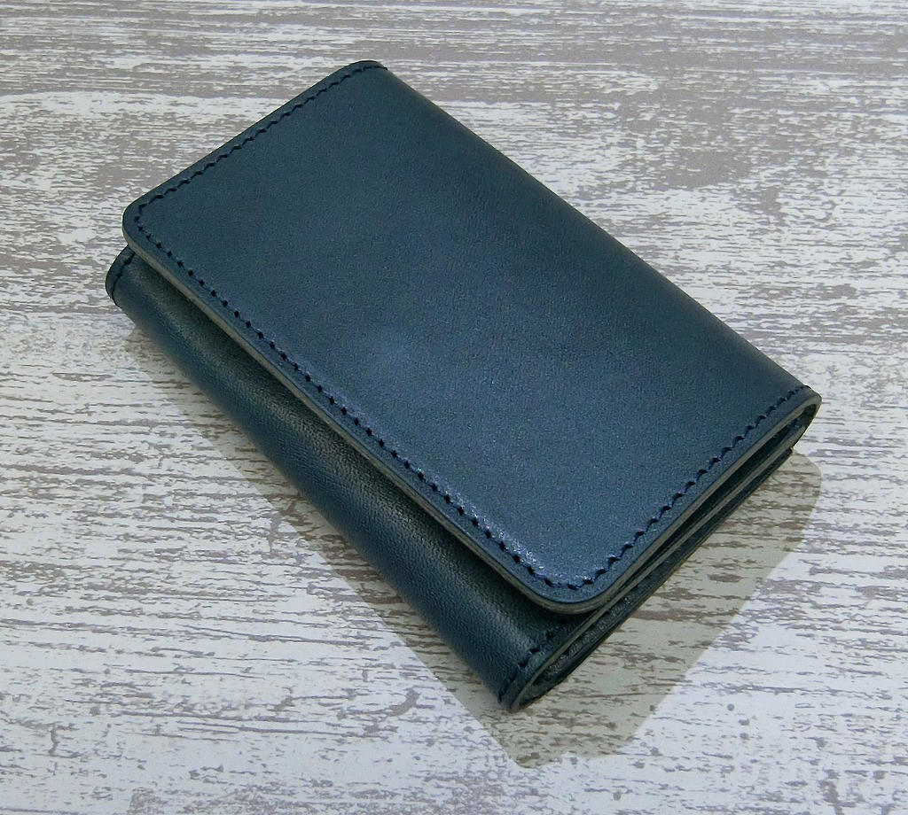 名刺入れ　カード入れ　大容量　本革　栃木レザー　ブルー