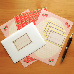 たっぷり書けるいちご七宝柄レターセット A5便箋 洋形2封筒 宛名