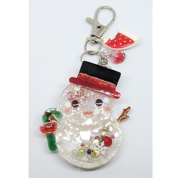 A雪だるまシェイカーキーホルダー　クリスマス　シャカシャカ　緑色 ハンドメイド 雪だるまシェイカーキーホルダー スノーマン クリスマス