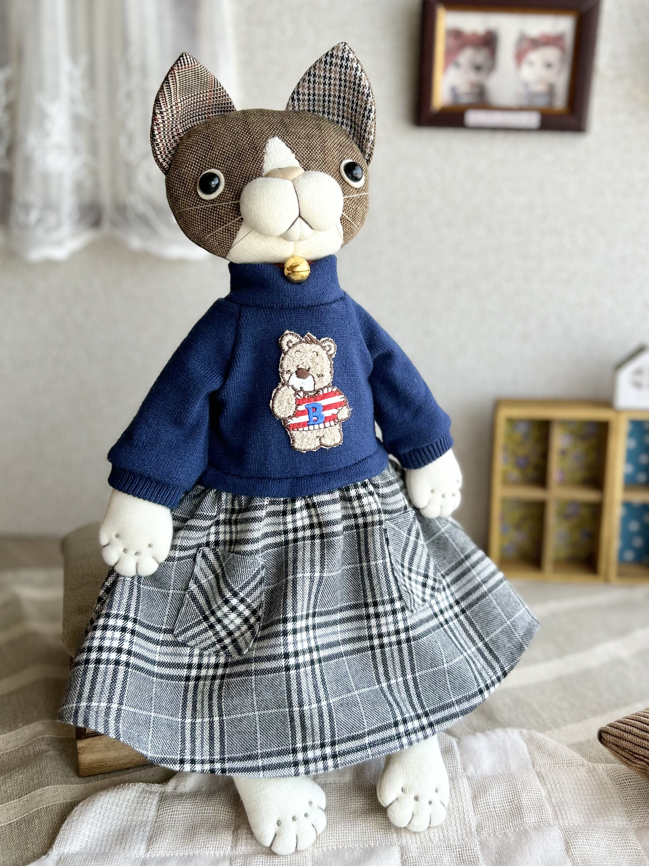 【 くまアップリケのニットワンピース❗️】服のみ ぬいぐるみ art