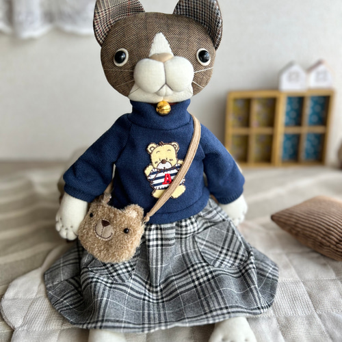 くまアップリケのニットワンピース❗️】服のみ ぬいぐるみ art工房