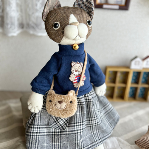 くまアップリケのニットワンピース❗️】服のみ ぬいぐるみ art工房