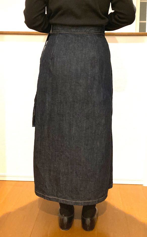 岡山デニム　赤耳　国産デニム　巻きスカート　デニム　デニムスカート   ロングスカート　コットン　自然素材　ネイビー　 3枚目の画像