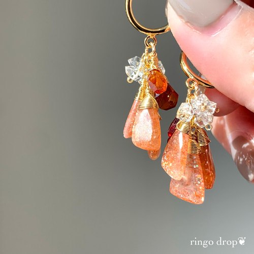 ラスト1点！14kgfオレゴンサンストーン・オイルインクォーツピアス/イヤリング 14kgfオレゴンサンストーン・オイルインクォーツピアス/イヤリング