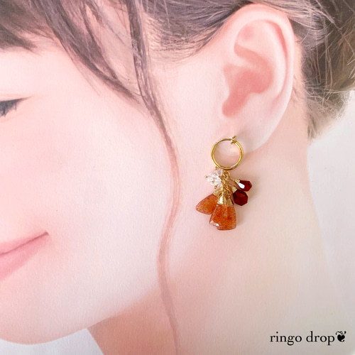 ✴︎自分らしく大胆に✴︎ 天然石ピアス＊サンストーン・ヘソナイト  