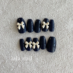 【No.035】ネイルチップ♡黒ネイル♡リボンネイル♡キルティングネイル No.035】ネイルチップ♡黒ネイル♡リボンネイル♡キルティングネイル