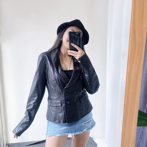 DKNY アイアンブランドジッパースーツシープスキンレザーアンティーク 