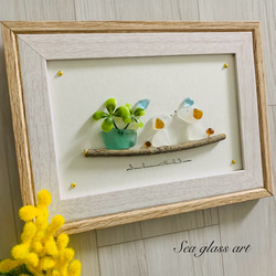 シーグラスアート インテリア雑貨 壁掛け 置物 北欧 観葉植物 ワン
