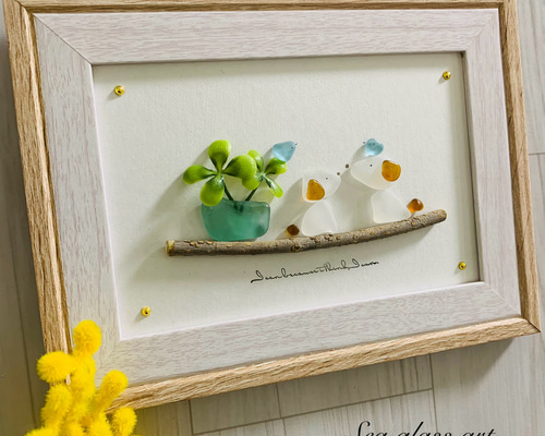 シーグラスアート インテリア雑貨 壁掛け 置物 北欧 観葉植物 ワン