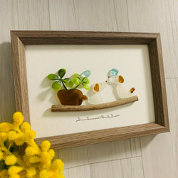 シーグラスアート〖ANTIQUE〗 シーグラスアート 小鳥 四葉のクローバー インテリア雑貨 北欧