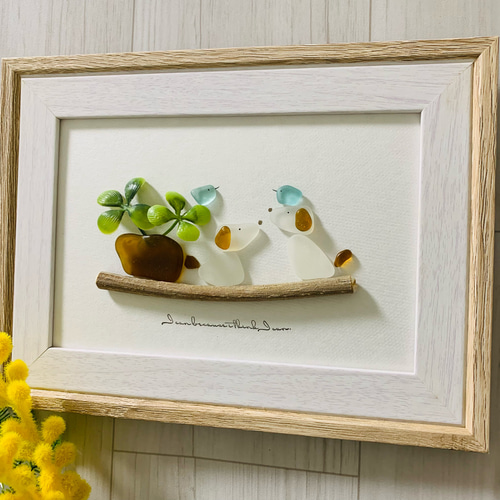 シーグラスアート インテリア雑貨 壁掛け 置物 北欧 観葉植物 ワン