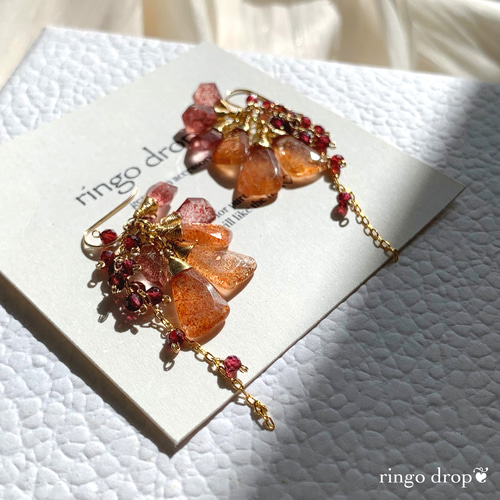 琥珀◆アイオライトサンストーン フープピアス✧14kgf ✴︎クリスマスの煌めきを✴︎ 天然石ピアス＊サンストーン