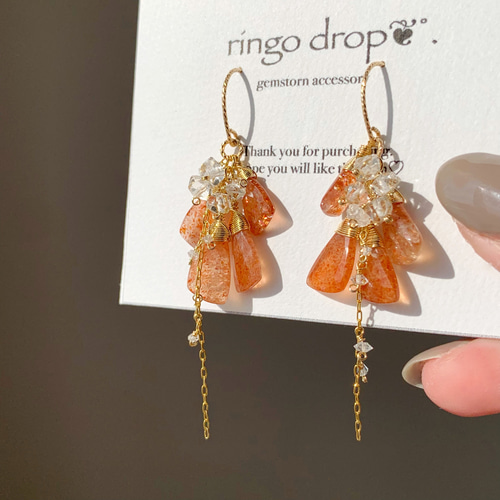 ✴︎自分らしく大胆に✴︎ 天然石ピアス＊サンストーン・ハーキマー 
