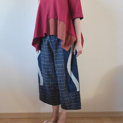 着物リメイク　手作り　珍しい残糸織　パンツ 3枚目の画像