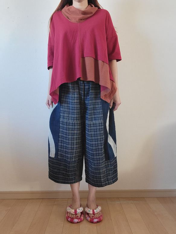 着物リメイク　手作り　珍しい残糸織　パンツ 1枚目の画像