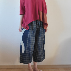 着物リメイク　手作り　珍しい残糸織　パンツ 2枚目の画像