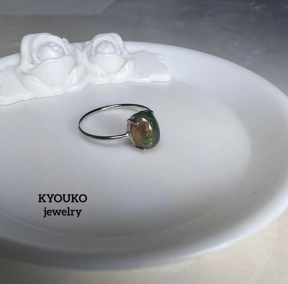 エチオピア産 天然石 ブラックオパール S925 リング 遊色効果⭕️ 指輪  