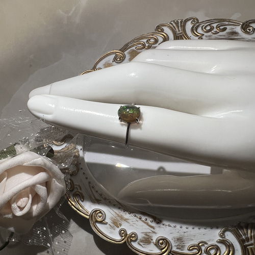 エチオピア産 天然石 ブラックオパール S925 リング 遊色効果⭕️ 指輪  