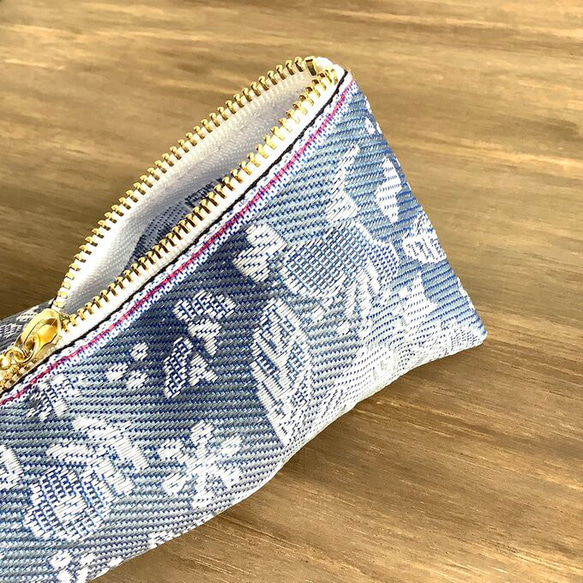 畳縁　笔盒　日式　小鳥和花　藍灰色 第3張的照片