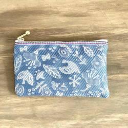 畳縁　硬幣錢包　名片夾　日式　小鳥和花　藍灰色 第7張的照片