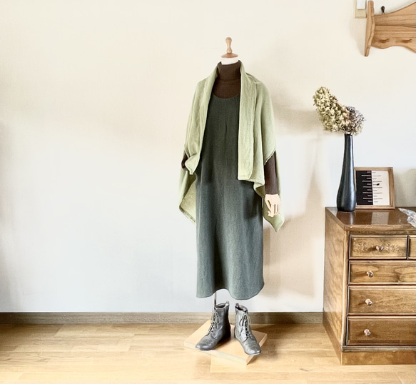 ウールの手織り　着るストール（うぐいす色） W1389981169(10725円)