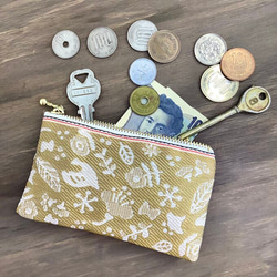 畳縁　硬幣錢包　名片夾　日式　小鳥和花　金的 第4張的照片