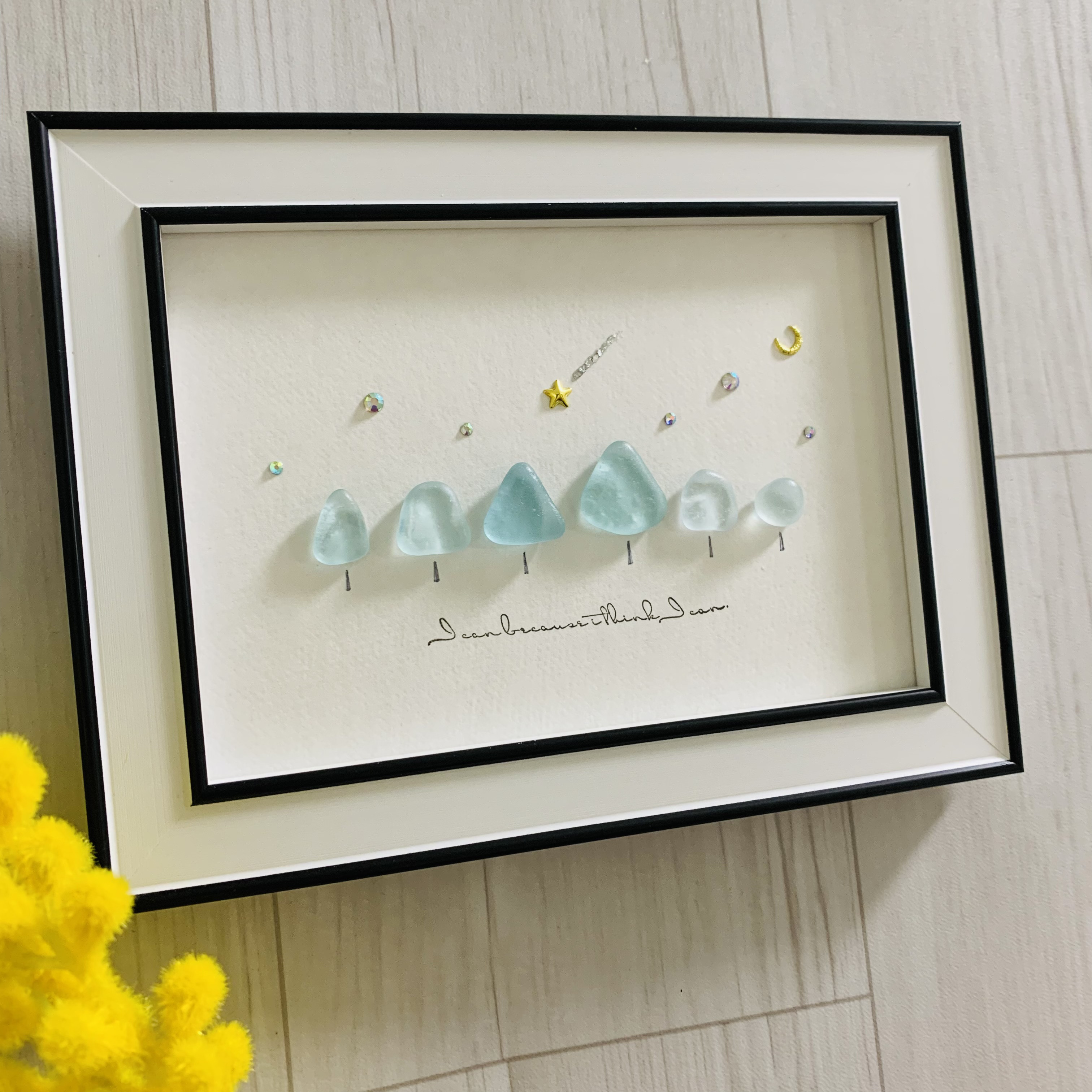 Autumn Forest 秋の森 シーグラス／天然石／フレーム／アート