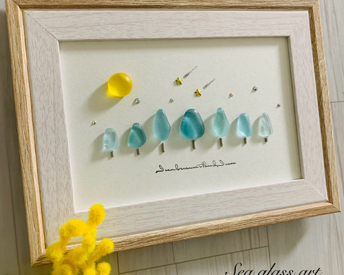 シーグラスアート インテリア雑貨 置物 北欧 観葉植物 癒しの森 海の