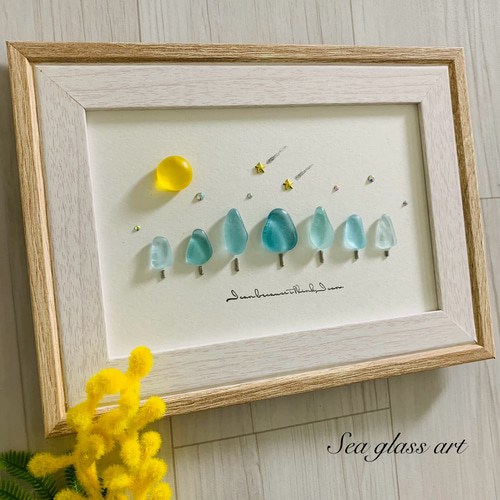 シーグラスアート インテリア雑貨 置物 北欧 観葉植物 癒しの森 海の