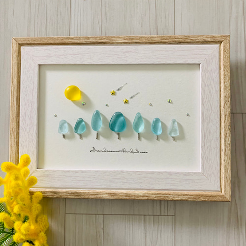 シーグラスアート インテリア雑貨 置物 北欧 観葉植物 癒しの森 海の