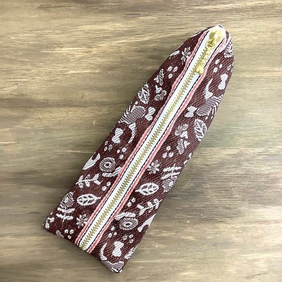小鳥と花と・・・】畳縁 テトラ型 ペンケース あずき色 マルーン 茶  