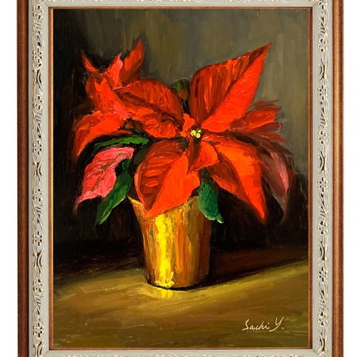 油彩画 Poinsettias 絵画 Sachi Yoshimoto Art 通販 16851682