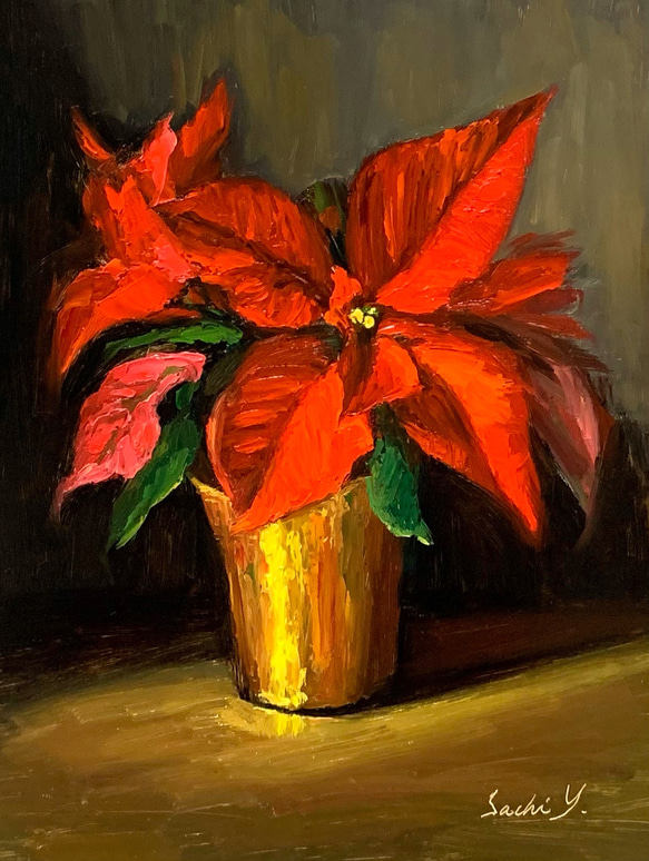 油彩画 Poinsettias 絵画 Sachi Yoshimoto Art 通販｜Creema(クリーマ)