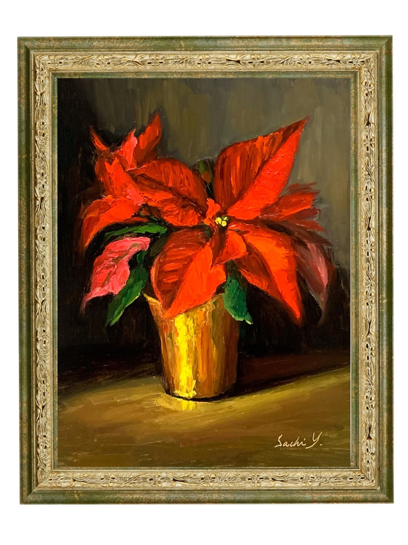 油彩画　Poinsettias 2枚目の画像