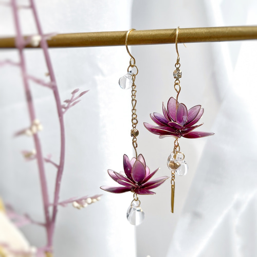 Kaya◆一点物✧パープルアゲートピアス✧14kgf Lavender soap ラベンダーソープ K14gfキドニーフックピアス | simon