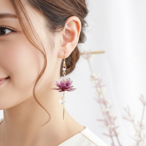 蓮 京紫（ピンク） （フック）p1127 ピアス（フック・チェーン） Cuore