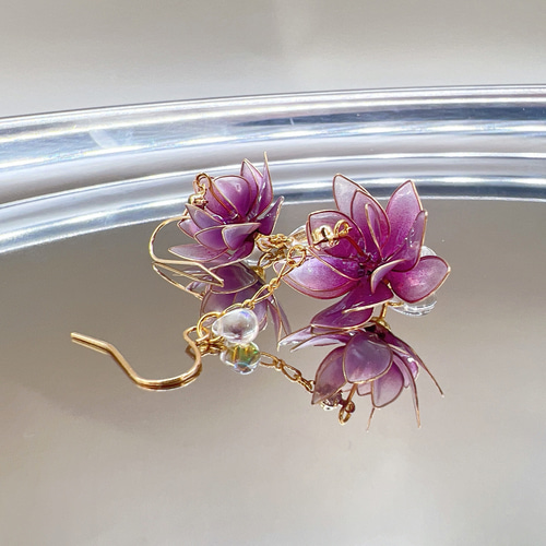 凌霄花(ノウゼンカズラ)ディップアート　ピアスorイヤリング