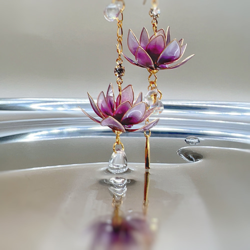 一輪花 -蓮- 京紫色 ピアス/イヤリング ディップアート